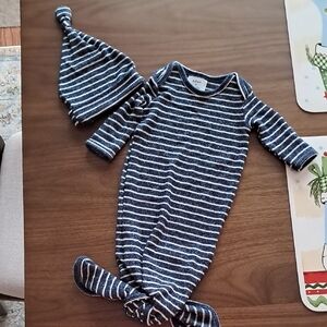 Aden + Anais Navy Striped Tie One Piece with Hat